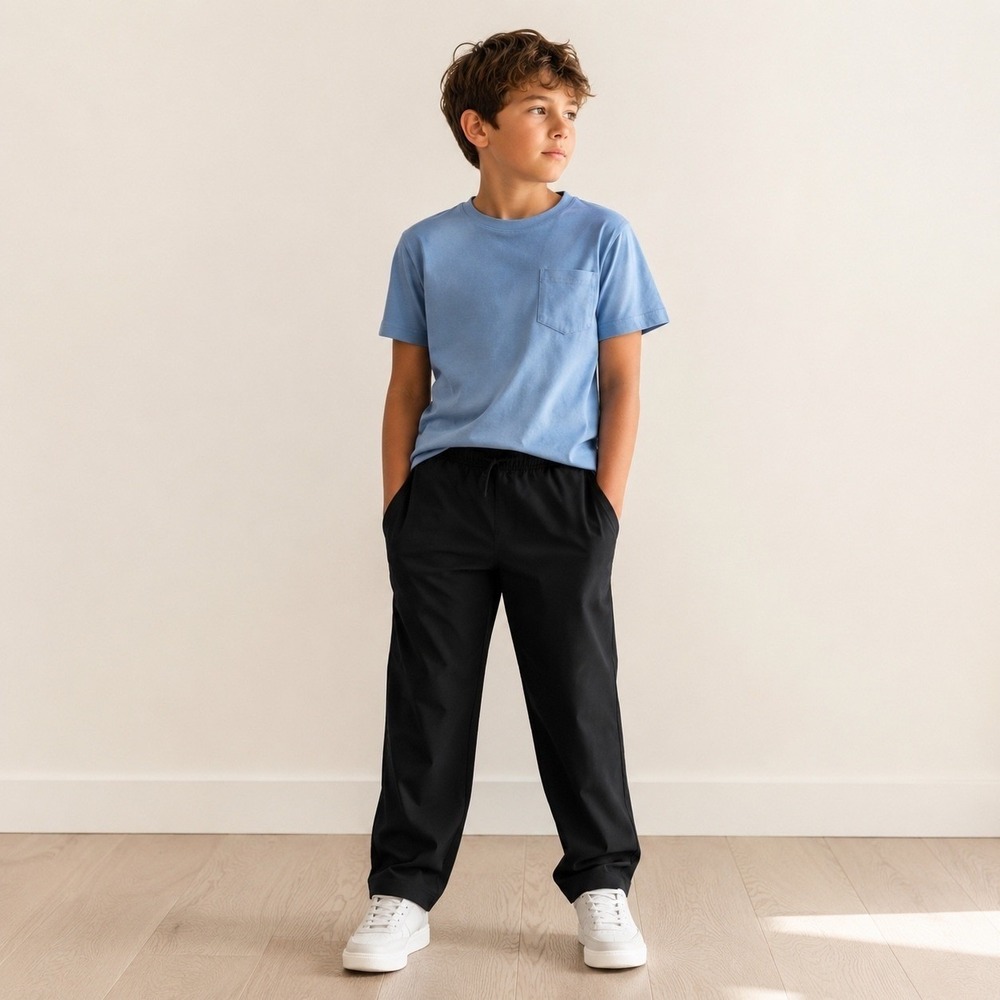 All in Motion Boys Stretch Woven Pants Black Size L 10/12 Elastic Waist NWT
